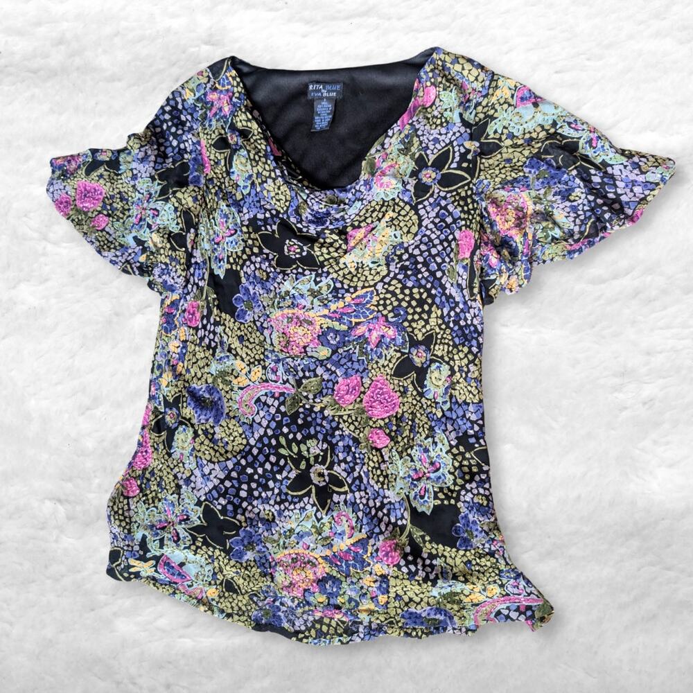 vintage rita blue by eva blue fully beaded floral whimsigoth top